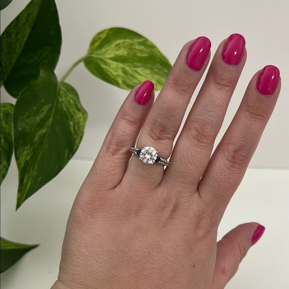 Sterling Silver Cubic Zirconia & Blue Sapphire Filigree Ring, Size 5.5 - Picture 9 of 16